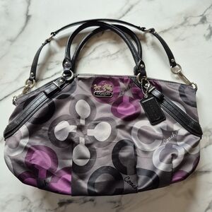 Coach Madison Sophia Grey Purple Clover Logo Shoulder Bag Purse 15926